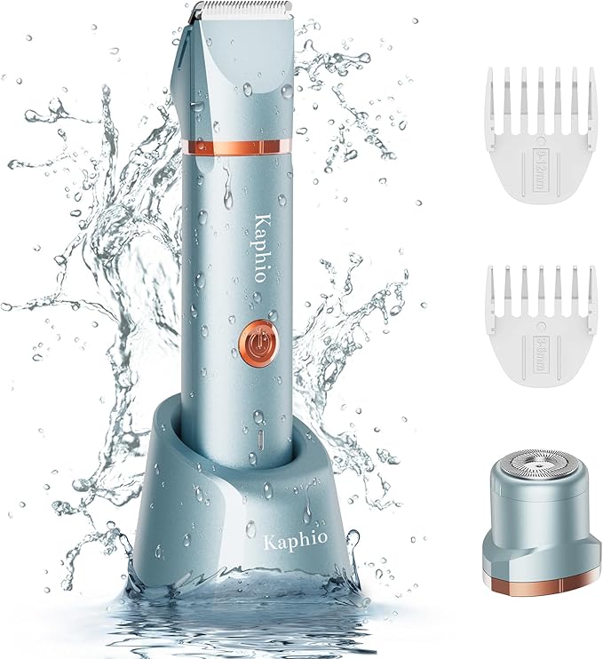 Bikini Trimmer for Women Pubic Hair: 2 in 1 Eletctric Razors for Women - Rechargeable Eletctric Shaver - IPX7 Waterproof Bikini Trimmer for Underarm Leg Arm Body (Parisian Blue)
