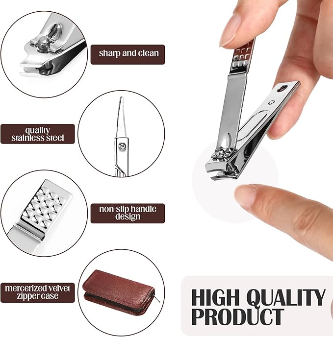 Coume 24 Sets Nail Kit Manicure Set Bulk with Zipper Professional Nail Clippers 8 in 1 Stainless Steel Nail Care Tools with Luxurious Travel Case Gifts for Men Women Friends Colleagues(Brown Series)