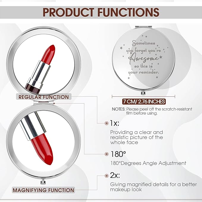 Roowest 10 Pcs Inspirational Compact Mirror Sometimes You Forget You're Awesome Appreciation Gifts for Women Mother's Day Party Favors Magnifying Pocket Mirror (Light Purple)