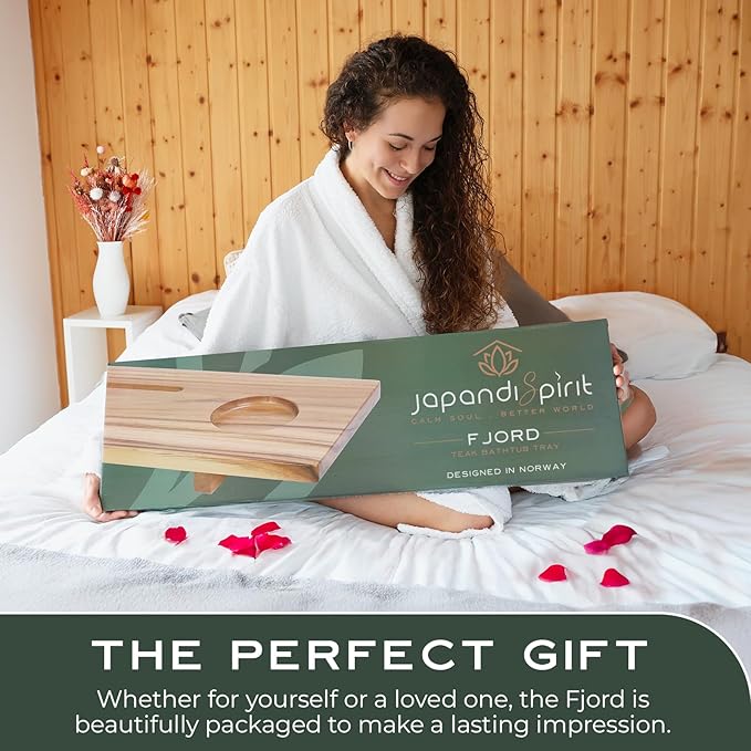 Superior Teak Bathtub Tray for Standard Tubs - Towel & Gift Box Bundle - Sustainable Minimalist Wood Bath Tray for Tub - Anti-Slip Bath Table Tray Bath Caddy 29 in.