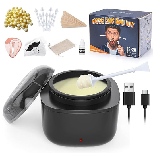 Nose Wax Kit Men, Nose Ear Hair Waxing Kit with 100g Wax, 40 Sticks, Nose Ear Hair Removal Kit, USB Fast Heat, Smart Constant Temp, Upgraded Size, Multi-Accessories, Black