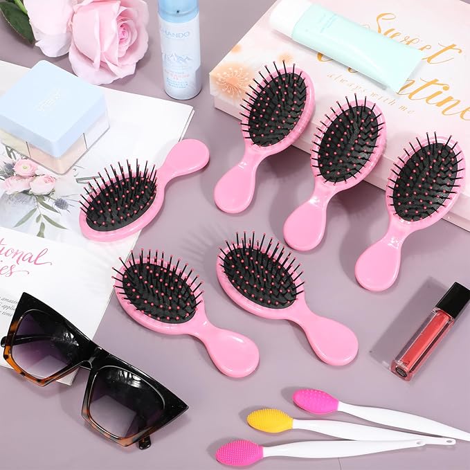 36 Packs Mini Detangling Hairbrush Squirt Detangler combs Toddler Soft Bristle Travel Hairbrush Women Girl (Pink)