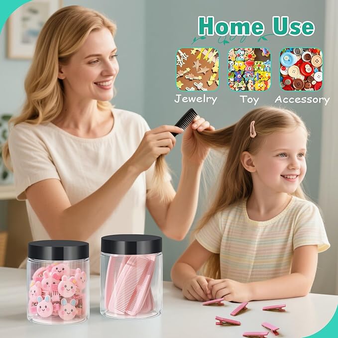 36pcs 16 oz Plastic Containers with Lids Pen Labels Leak Proof BPA Free Airtight Refillable Clear Small Containers Storage Jars for Storing Dry Food Makeup Slime Honey Jam,black