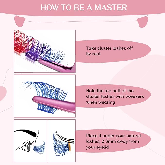 Colored Lash Clusters 5 Colors Mixed Cluster Lashes Colored Individual Eyelashes Cluster 14mm Blue+Purple+Brown+Green+Red DIY Lash Extension Volume Wispy Lashes Super Thin Band Reusable Soft & Comfortable(Mix Color,Volume-D-16mm)