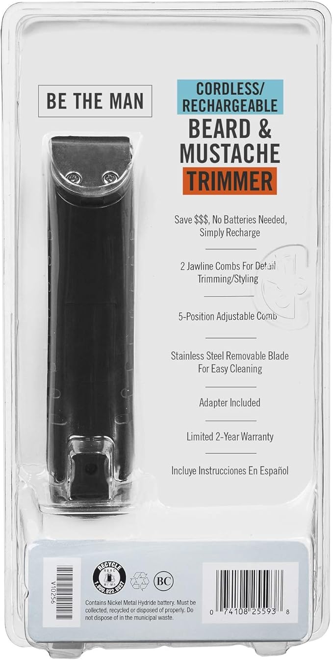 ConairMAN Beard Trimmer for Men Includes Nose and Ear Hair Trimmer and with 5-Position Comb Attachment, 5 piece Men's Grooming Kit, Battery Operated