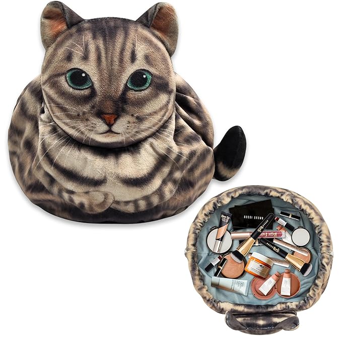 Openhaha Drawstring Travel Organizer, Cosmetic Pouch - Cat Gift, Lay Flat Makeup Bag Gifts for Cat Lovers