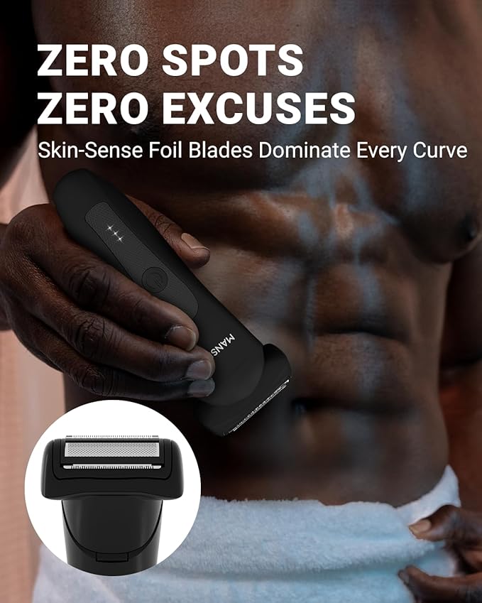 MANSPOT Manscape 2 in 1 Body Hair Trimmer Foil Shaver, Electric Ball Pubic Groin Hair Trimmer, Waterproof Wet/Dry Bikini Trimmer for Women with 4 Guard, 20 Days Shaving