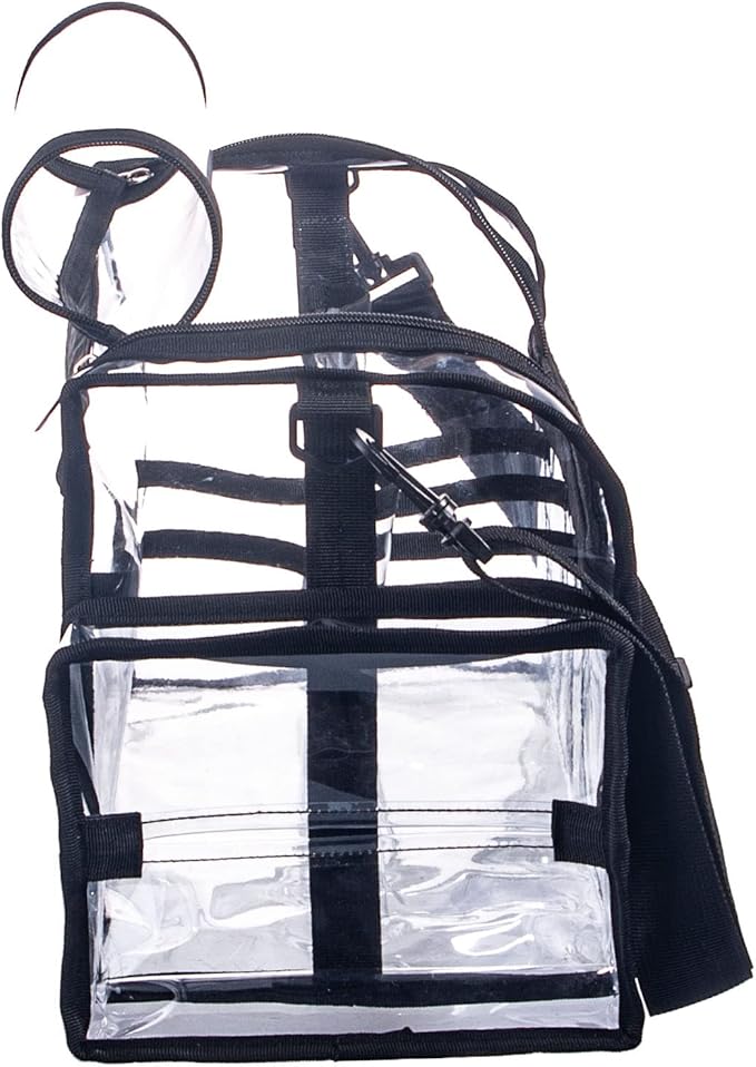 Large Professional Free Standing Clear PVC Makeup Artist Set Bag Transparent Makeup Brush Buddy Make up Kits Organizer Carry All MUA Travel Cosmetic Bag with 8 Dividers and Tissue Holder