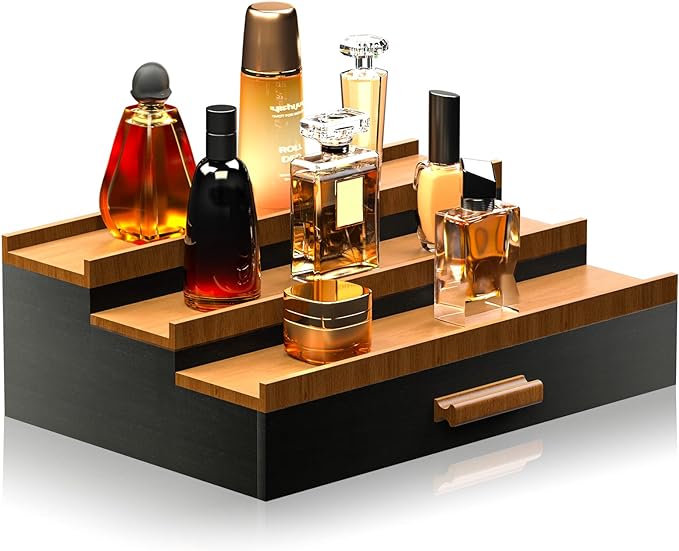 Sephyroth Cologne Organizer for Men 3 Tier of Cologne Display with Drawer Storage Perfume Oragnizer Display,Great Gift for Man(Black Walnut)