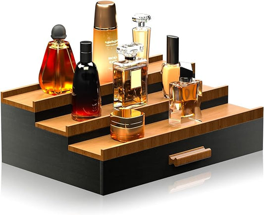 Sephyroth Cologne Organizer for Men 3 Tier of Cologne Display with Drawer Storage Perfume Oragnizer Display,Great Gift for Man(Black Walnut)
