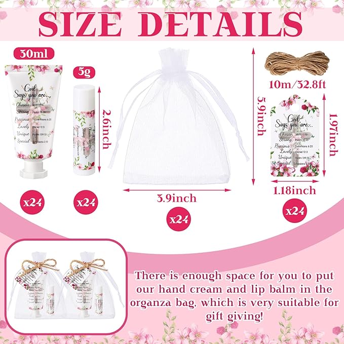 24 Sets Christian Hand Cream and Lip Balm Gift Set Christmas Christian Gift for Women Travel Size Hand Lotion Bible Verse Lip Balm Bulk for Baby Bridal Shower Mom Holiday Gift(Cute)