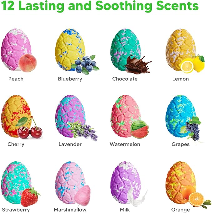 Kids Bath Bombs with Surprise Inside for Girls Boys Toddlers, 12 Pack Organic Bath Bombs for Kids with Farm Animals Toys Inside, Safe Handmade Bubble Bath Fizzy Dino Bath Bomb Easter Birthday Gift