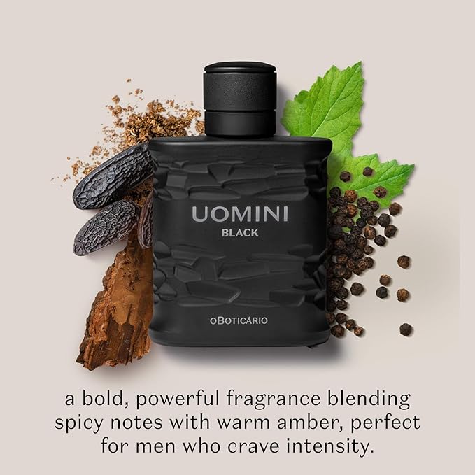 O BOTICARIO UOMINI BLACK Cologne for Men, Long Lasting Premium Cologne for Men, 100ml