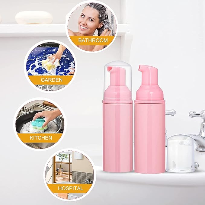 50 pcs 2oz/60ml Foam Pump Bottle Lash Shampoo Bottles Travel Foam Pump Bottle Empty Pink Plastic Refillable Mini Soap Dispenser for Hand Sanitizer Liquid (Pink)