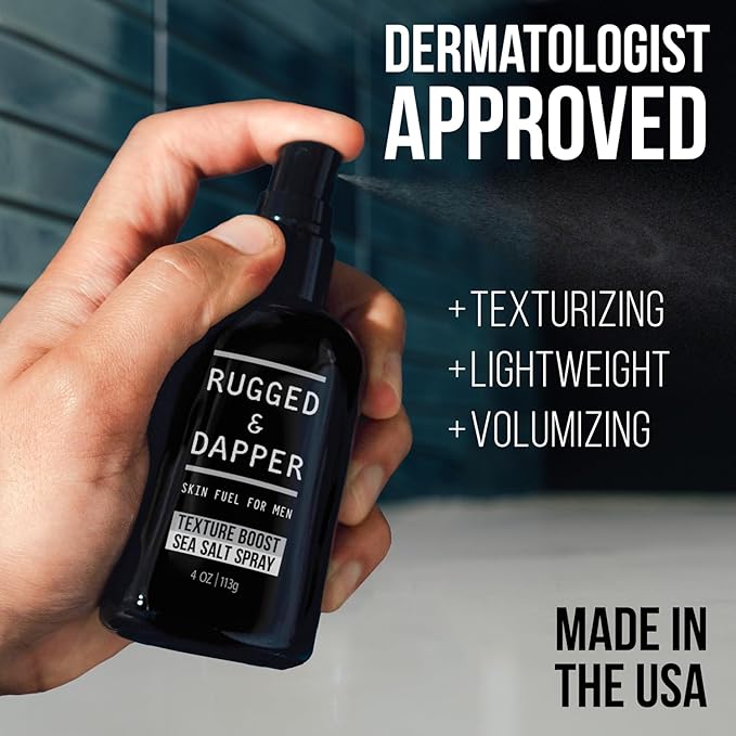 RUGGED & DAPPER Texture Boost Sea Salt Spray for Men - 4 oz, Hair Styling Agent, Adds Body and Fullness to Hair, Enhances Natural Texture, Locks in Moisture, Ocean Fresh Scent