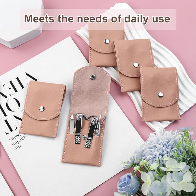 Manicure Set Bulk, Nail Clippers Kit Stainless Steel Fingernail Clippers Set, Sturdy Nail Tip Cutter Trimmers Professional Grooming Toenail Clippers Personal Pedicure Kits Gift Pink (12 Pack 7 in 1)