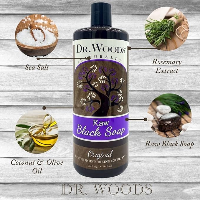 Dr. Woods Raw African Black Moisturizing Liquid Castile Soap, 32 Ounce (Pack of 2)