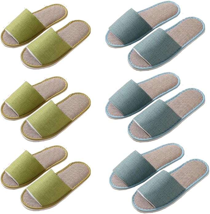 5-6 Pairs Spa Slippers, Non Slip Disposable Slippers for Guest, Washable Foldable Indoor Slippers, Open Toe Linen Spa Slippers for Women Men