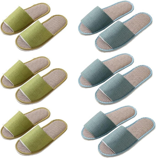 5-6 Pairs Spa Slippers, Non Slip Disposable Slippers for Guest, Washable Foldable Indoor Slippers, Open Toe Linen Spa Slippers for Women Men