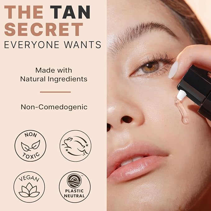 Face Tanner Serum - USA Made with Natural & Organic Ingredients, Sunless Self Tanner for Face with Anti-Aging Hyaluronic Acid, Non Toxic Bronzing Serum for Streak-Free Fake Tan & Natural Glow