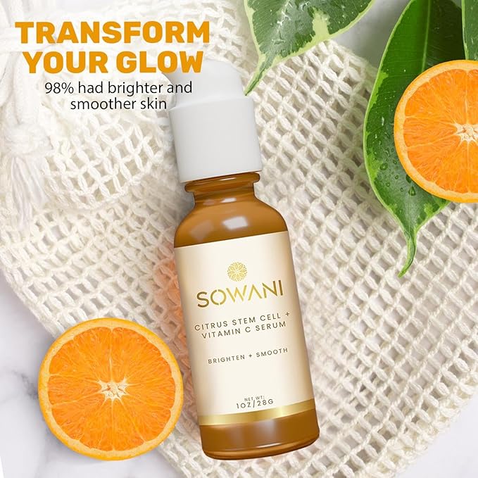 Vitamin C Serum with Citrus Stem Cell, Facial Skin Care Serum for Moisturizing and Brightening with Orange Fruit and Chamomile Extract, Hydrating Serum for Face and Neck, 1 oz