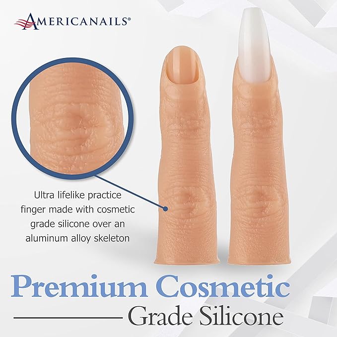 Americanails RealisTech Ultra Lifelike Silicone Practice Finger for Acrylic Nails - Nail Technician Training Tool, Flexible Practice Finger, Mannequin Finger with Insertable Nails, Practice Nail Art