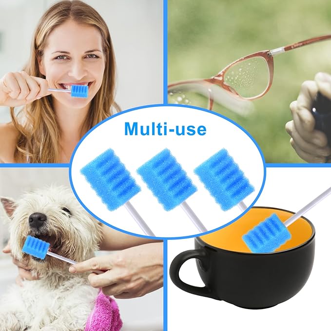 100 PCS Disposable Mouth Swabs Sponge - Oral Care Swabs Unflavored & Sterile Disposable Dental Swabsticks for Mouth & Gum Cleaning Blue