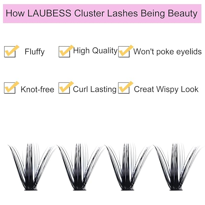 Eyelash Clusters LAUBESS Lash Clusters Individual Lashes Cluster Eyelash Extensions DIY at Home Waterproof Cluster Lashes (50D-D-9-16)