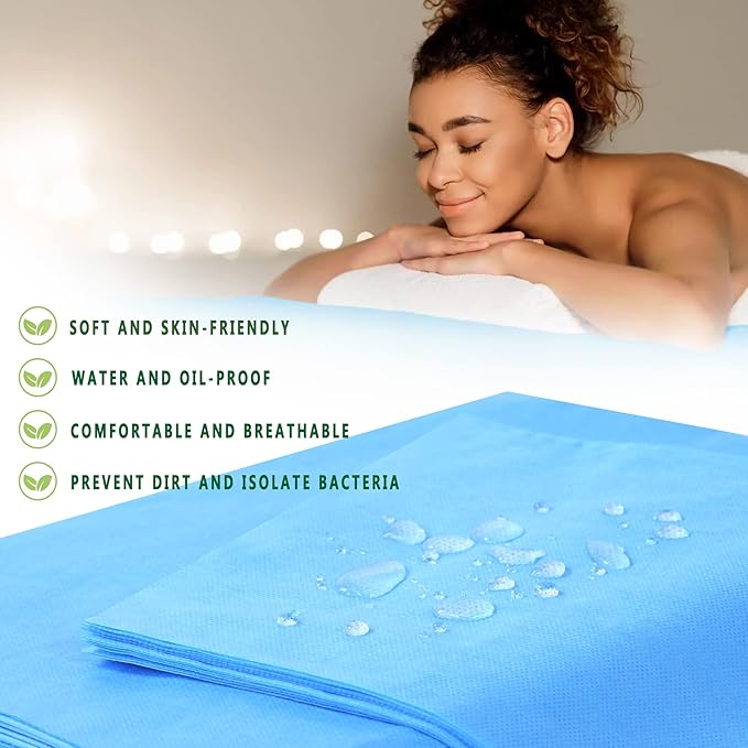 31" x 71" Disposable Bed Sheets for Massage Table Waterproof Massage Table Sheet Soft Non Woven Fabric SPA Bed Cover Breathable for Massage Beauty Tattoos 100PCS (Blue)