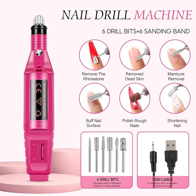 Acrylic Nail Kit for Beginners with Everything 6 Colors Acrylic Powder 4PC Gel Polish 24PC Glitter Powders Professional Nails Kit AcrylicSet with Drill Nail Lamp Manicure for women