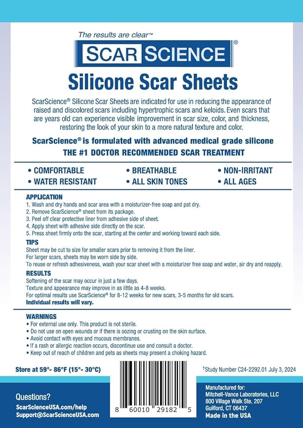 Medical Grade Silicone Scar Sheets, Small 3" Water-Resistant Silicone Scar Strips for Surgical Scars, 8 Breathable Silicone Gel Sheets for Scars w/Case