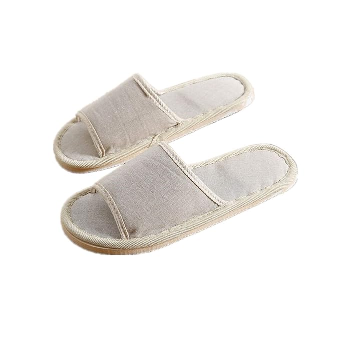 6 Pair of Open Toe Breathable Slippers,Solid Color Casual Slippers,Spa Slippers for Guests, Hotel, Travel, Unisex Universal Size Washable (6 beige medium size)