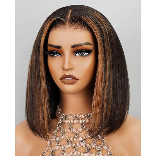 Arabella 5x6 Highlight Bob Wig Human Hair Real 210% Density 1B/30 Ready to Go Glueless Wig Straight Bob Wigs Human Hair Pre Cut Lace Pre Bleached Tiny Knots (10inch, 5x6 1B/30)