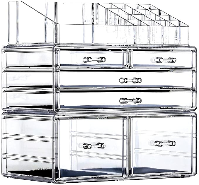 Cq acrylic 3 Pack Clear Makeup Storage Organizer,Stackable 6 Drawers Make Up Organizers,Cute Desk Organizer for Vanity Jewelry,Hair Clip,Beauty,Skincare Product Bathroom Counter Organizers and Storage