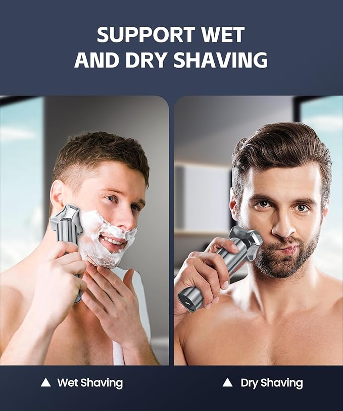 Electric Razor for Men, Rechargeable Wet & Dry Shavers for Men with Nose Hair Trimmer, Fast Charging, IPX8 Waterproof, Blades Spin 12000 Times Per Minute, LED Display, and Travel Lock,Sliver