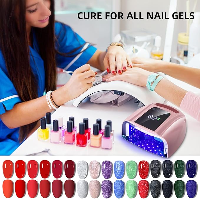 96W Rechargeable UV LED Nail lamp,Cordless Nail Dryer with Removable Stainless Steel Bottom,Professional Curing Lamp for Fingernail and Toenail, Auto Sensor & Quick Dry Nail Machine (Pink)