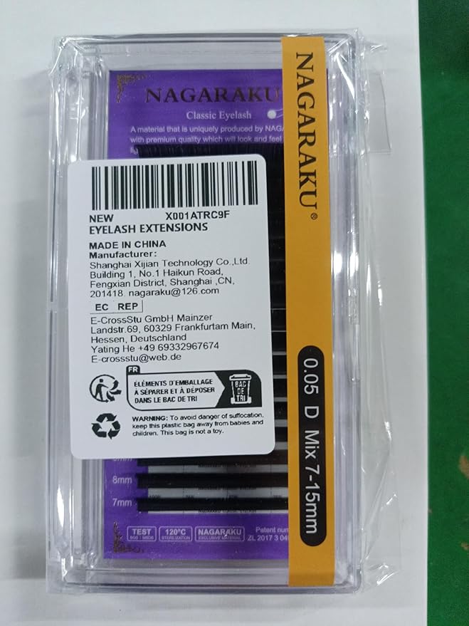 NAGARAKU Eyelash Extensions 0.05mm D curl 7-15mm Mix Tray Individual Lashes Classic Matte Black Faux Mink 16 Rows Professional Beauty Salon Supplies