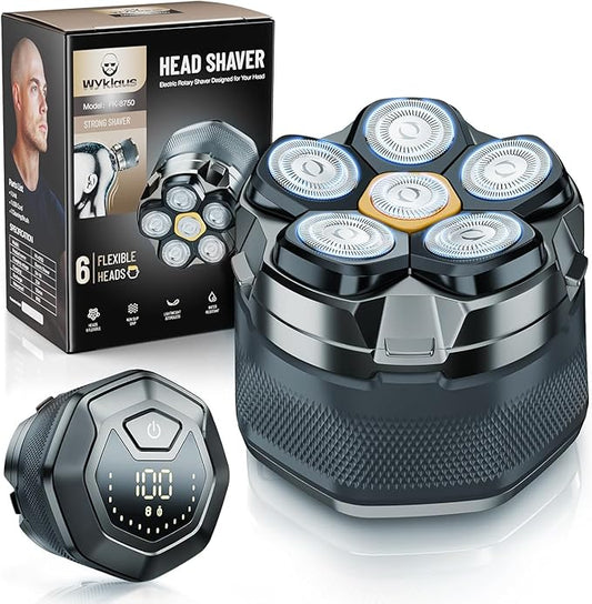 Head Shavers for Bald Men, Wyklaus Rechargeable Electric Razor Waterproof, Hypoallergenic Wet Dry Head and Face Shaver for Men, LED Display, Electric Shaver with Type-C Charge, Gift for Men Women