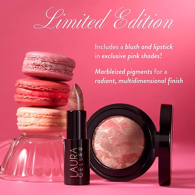 LAURA GELLER NEW YORK It's a Pink Thing Marbleized Makeup Collection - Limited Edition Blush & Lipstick Gift Set - Marbleized Baked Blush & Hydrating Lipstick - Perfect for Mother's Day Gifting