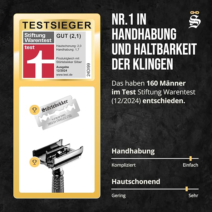 Störtebekker® Premium Men's Safety Razor ‘Hamburg’ - incl. handmade leather case with built-in mirror, 10 Störtebekker blades & shaving guide - First Class Wet Razor shaving set - Gift Idea for Men