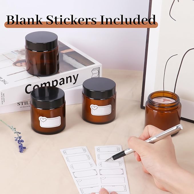AuroTrends 4 oz Amber Glas Jars with Lids 24Pack, Portable Amber Round Empty Glass Candle Jars with Lids/Body Butters Containers/Body Butter Jar (4 fl. oz, Set of 24)