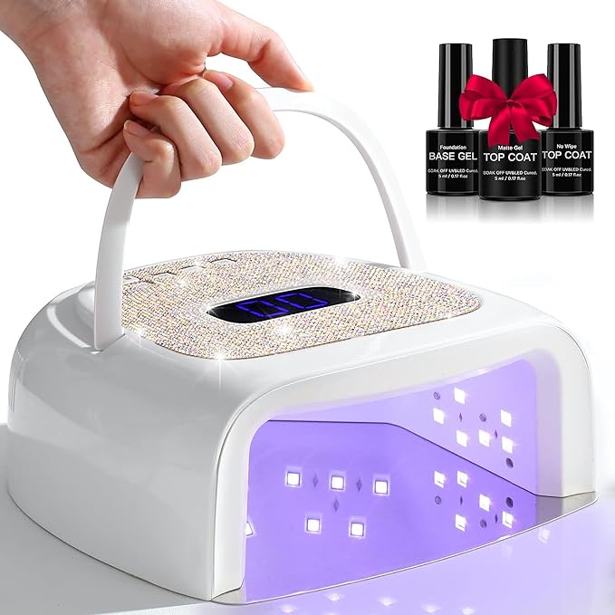 60W Rechargeable UV LED Nail Lamp, Faster Wireless Nail Dryer Gel Polish Light 42 Beads & Portable Handle, Professional Curing Lamp for Fingernail and Toenail (White)
