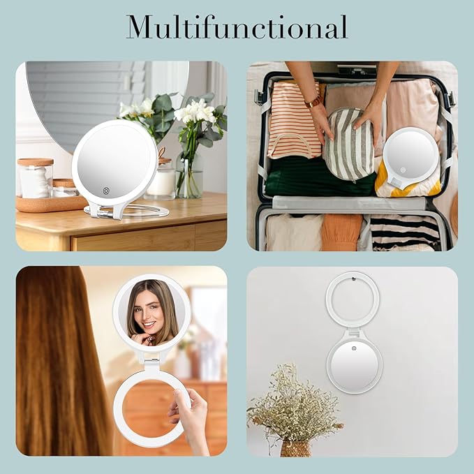 Magnifying Mirror with Light 20X/1X, Double Sided travel mirror with light, Rechargeable makeup mirror with 3 color setting Adjustable stand Lighted mirror Vanity Portable Desk Cosmetic Mirror