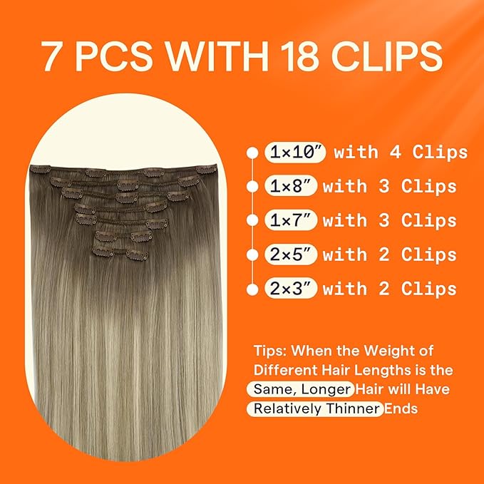 Full Shine Balayage Blonde Clip in Human Hair Extensions Short Clip in Hair Extensions for Women Grey to Light Ash Brown Mix Blonde 12 Inch 7 Pcs 95 G