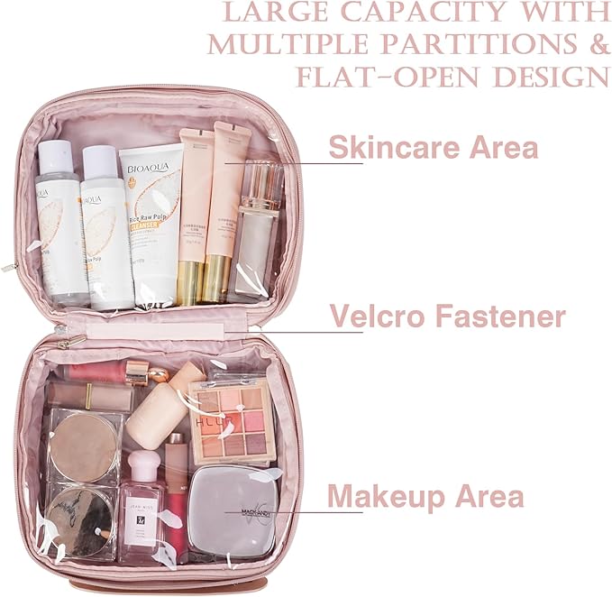 Large Waterproof Travel Toiletry Bag for Women, Portable Large Capacity with Multiple Partitions, Makeup Skin Care Bag Teen Girl Gifts Trendy Stuff (Pink)