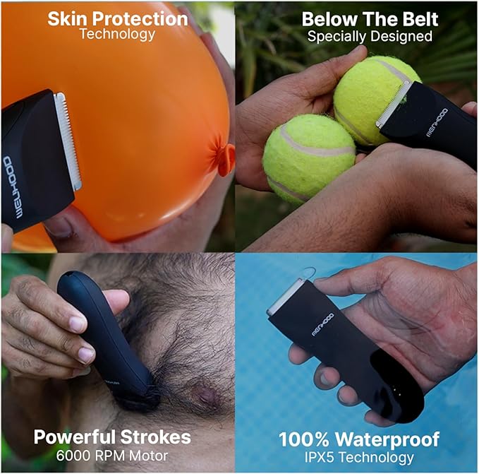 Grooming Trimmer 1.0 – Groin & Body Shaver for Men with Skin-Friendly Ceramic Blade & IPX6 Water Protection – Snag-Free Ball Shaver with 150-Minute Run Time