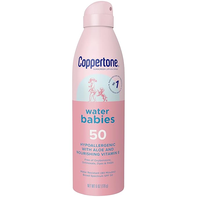 Coppertone WaterBabies Baby Sunscreen Spray SPF 50, Spray On Sunscreen for Babies, Water Resistant, Pediatrician Recommended, 6 Oz, Pack of 3