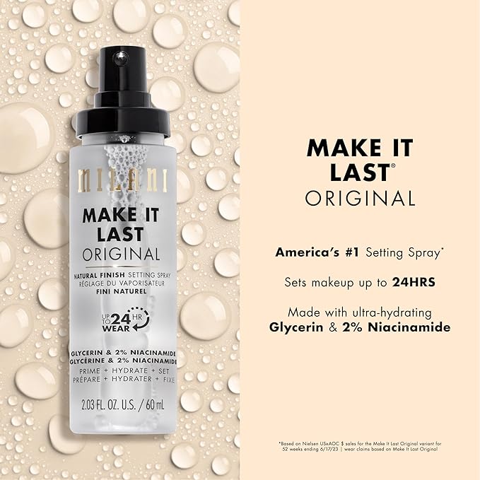 Milani Make It Last Original - Natural Finish 3-in-1 Primer and Setting Spray + Make It Dewy Setting Spray 3 in 1- Hydrate + Illuminate + Set Makeup Finishing Spray