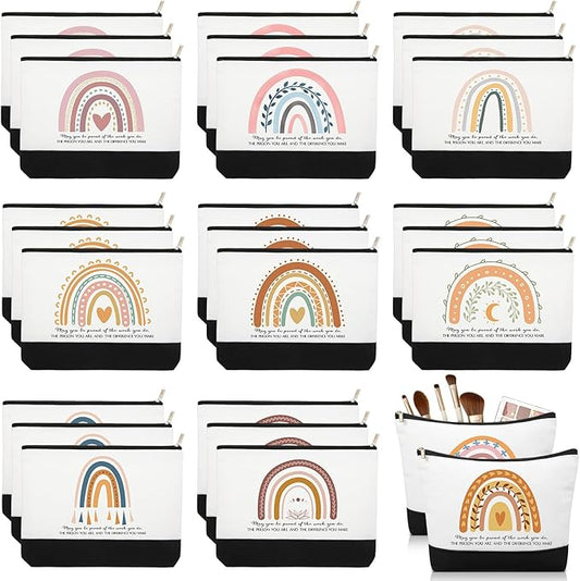 Sieral 30 Pcs Rainbow Canvas Makeup Bags Bulk Employee Appreciation Gifts Graduation Inspirational Cosmetic Bags Thank You Gifts for Teacher Secretary Coworker Volunteer Nurse(Vibrant)