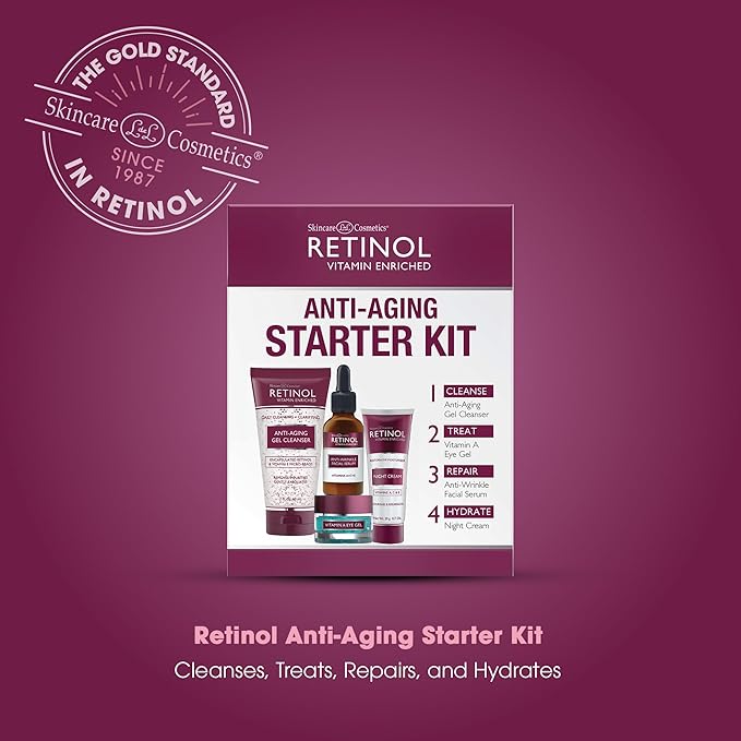 Retinol Anti-Aging Starter Kit – The Original Retinol For a Younger Look – [4] Conveniently Sized Products Perfect For Travel or First Time Try – Cleanse, Treat, Repair & Hydrate On-The-Go